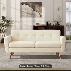 Beige Color Two Seat Sofa And Two WhiteNight Stand 