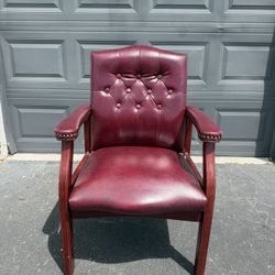 Traditional Faux Leather Tufted Guest Chair | Oxblood Red & Mahogany Base