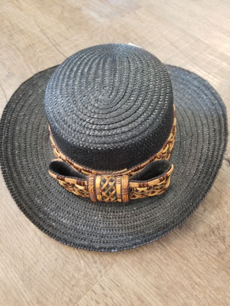 Miriam Lefcourt Straw Hat Wide Brim Italy Band Bow Cruise Beach Summer