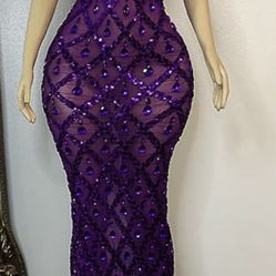 Purple Rhinestone Long Dress