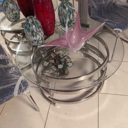 Round Living Table . Chrome / Glass . 36" Circumference  and 18" High
