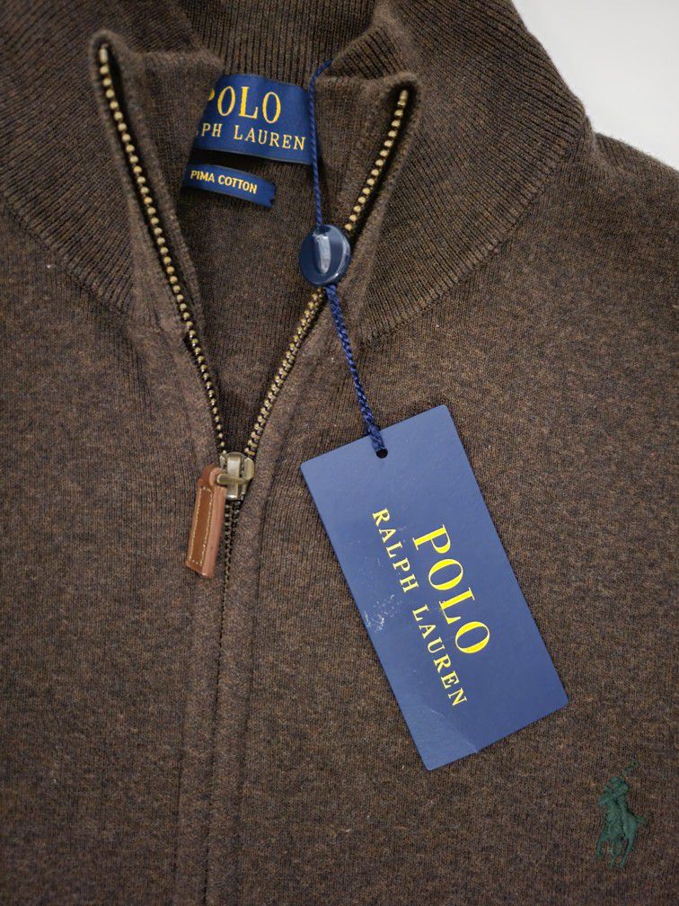 Polo Ralph Lauren XL Men Choco HTR Textured Knit Pima Cotton Zip Vest