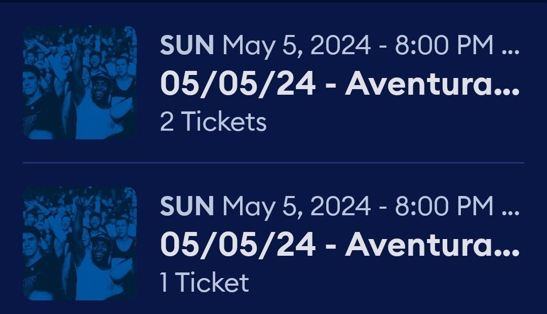 Two Vip Tickets For Aventura And 1 Parking Vip