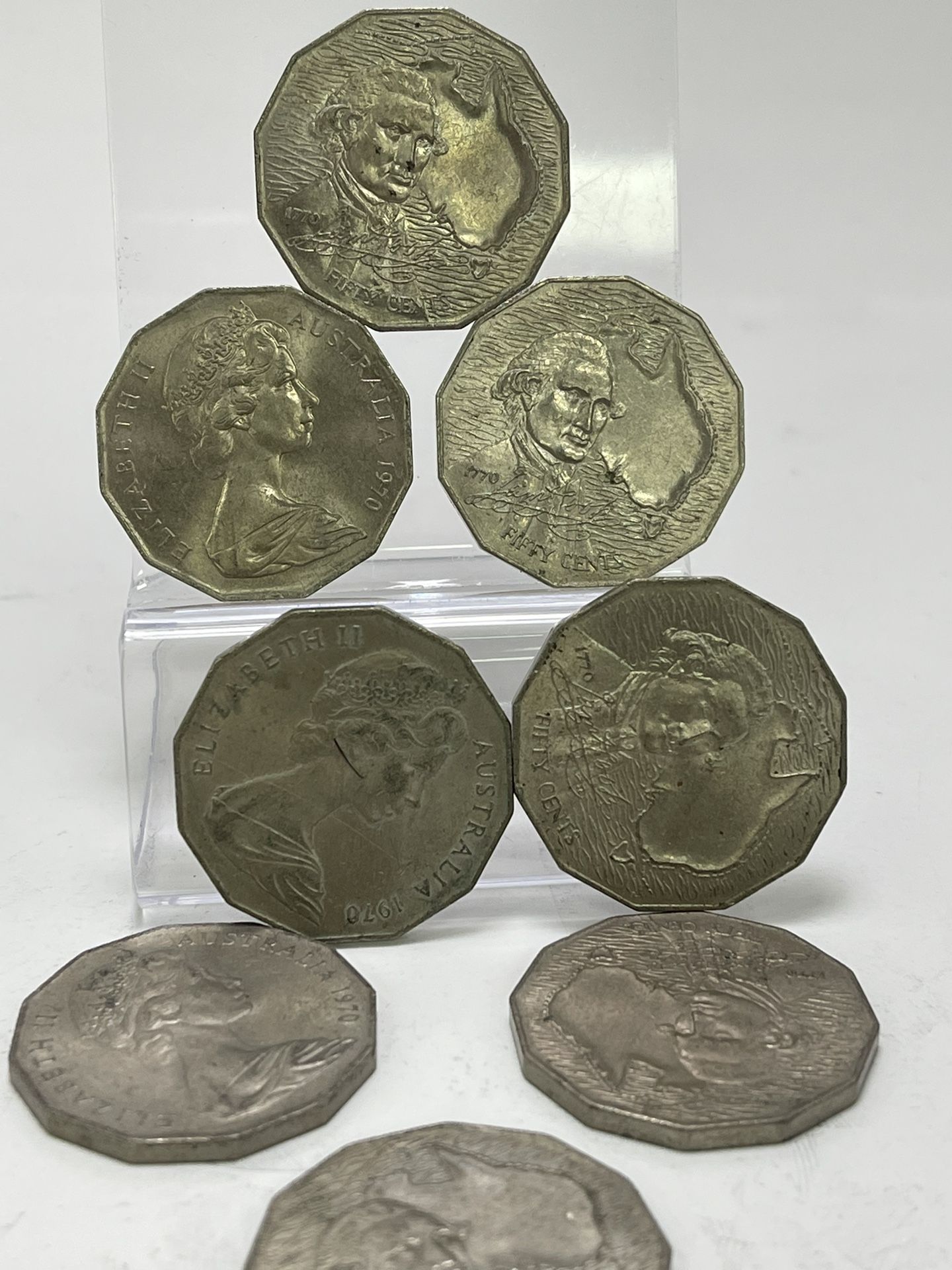 1970 Australia 50 Cent Silver Coin, AU+ Toned-Lustre for Capt Cook Bicentennial