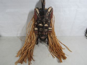 African Tribal Senufu Style Hand Carved Wood Folk Art Mask Wall Decor