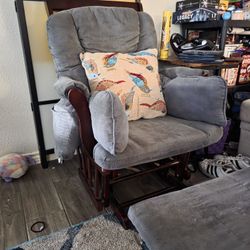 Artiva USA Wood Glider Chair and Ottoman Mircofiber Cushion Set