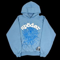 light blue Sp5der hoodie