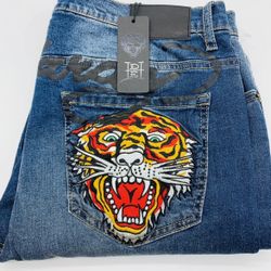 New Ed Hardy Tiger Strike Jeans Mens Size 36x42