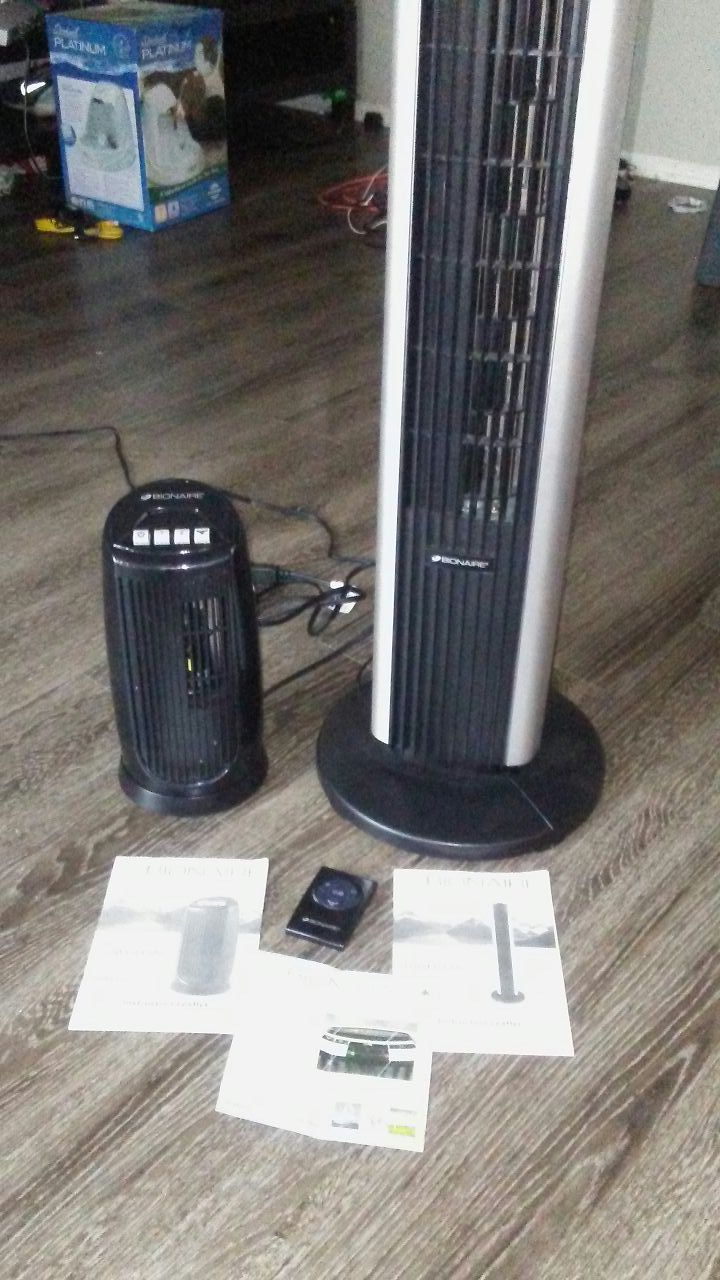 2 fans - Bionaire BTF4010CR-BCU Tower Fan Combo 40 inch 3 Speed Tower Fan & 12 inch 2 Speed Mini Fan