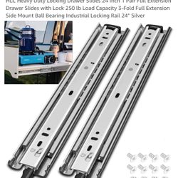 HLC Heavy Duty Locking Drawer Slides 24 Inch 1 Pair Full Extension Drawer Slides with Lock 250 lb Load Capacity 3-Fold Full Extension Side Mount Ball 