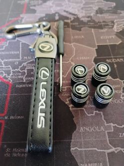 Lexus black leather logo keychain and tire valve steam cap cover $20