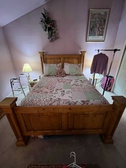 Solid Wood Pine Queen Bed Frame