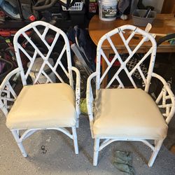 White Rattan Chairs with Vinyl Seats