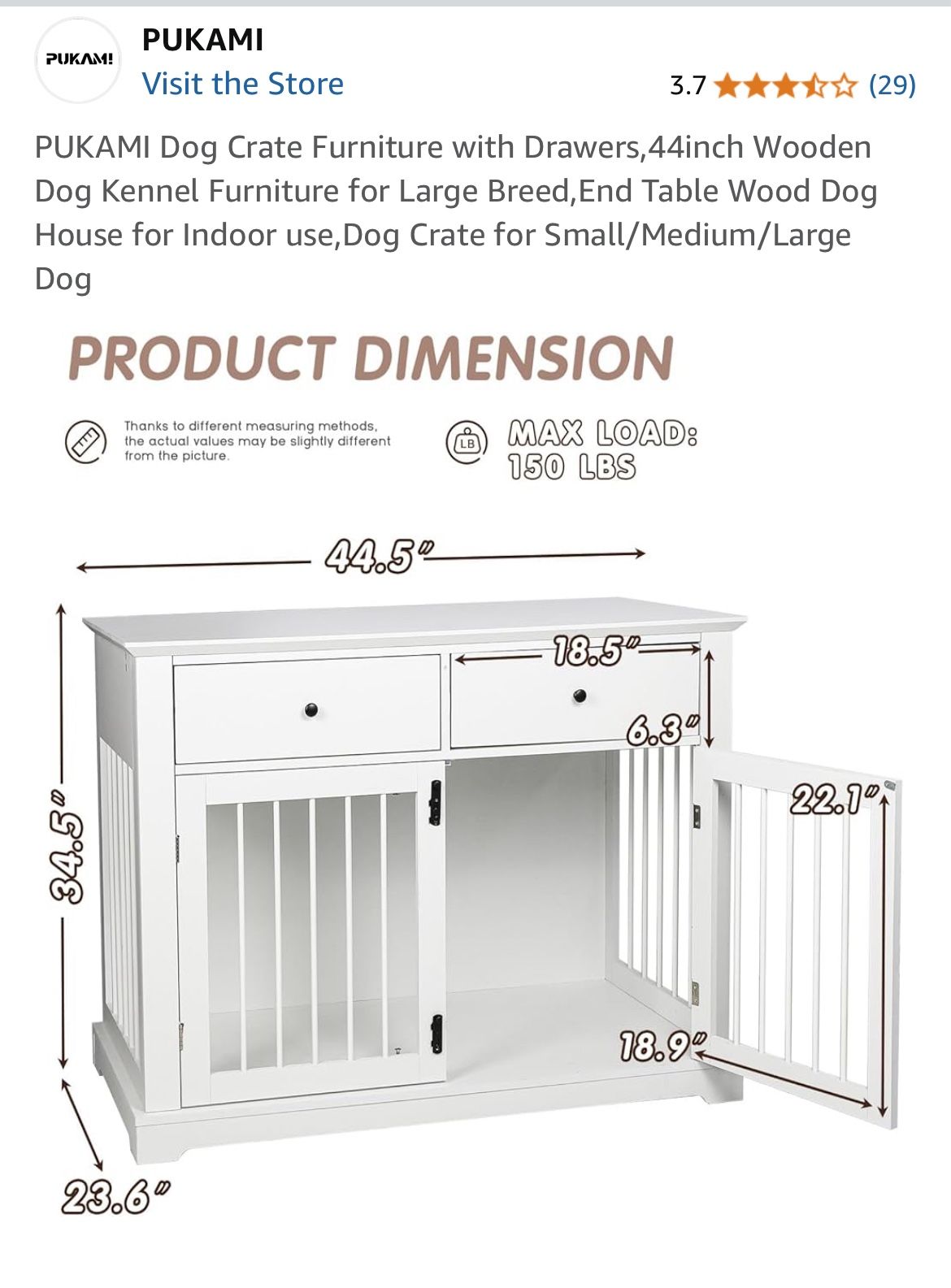Dog Cage - Large - 44.5"L x 23.6"W x 34.5"H