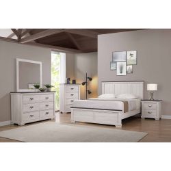 Brand New Brown/Natural Queen Bedframe + Dresser + Mirror + Nightstand 4PCs Bedroom Set
