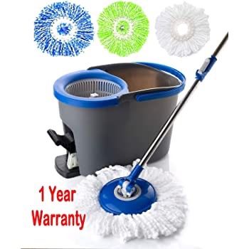 Simpli-Magic Spin Cleaning System Including 3 cleaning Mop Heads, Dark Grey/Blue moo