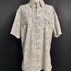 Men's White Flower Patterned Banana Republic Collared Button Up Short Sleeved Shirt  (Size Large)