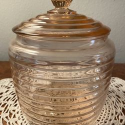 Pink Depression Glass Cookie Jar or Biscuit Jar with Lid
