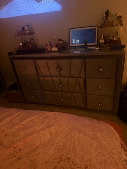 Grey velvet dresser