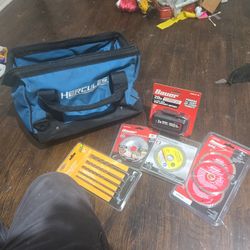 Harbor Fright Hurcules Tool Bag With Blads Bits And Battery 