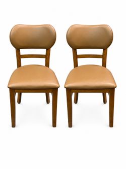 Pair of Tan Faux Leather Dinning Chairs