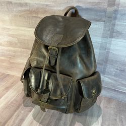 Dark Brown Genuine Leather Backpack Sack