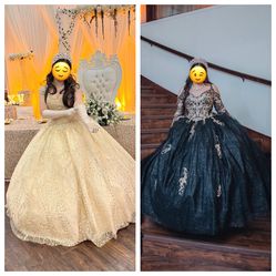 2 Quinceañera Dresses - 1 Gold - 1 Black And Gold