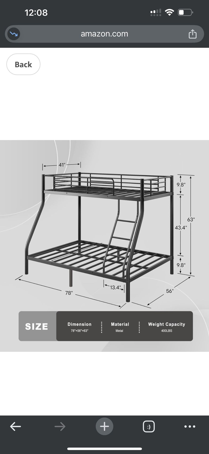 Twin Over Full Metal Loft Bunk Bed