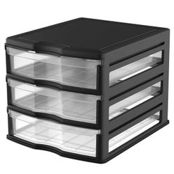 Life Story 3 Drawer Stackable Shelf Organizer Plastic Storage Drawers, Black 