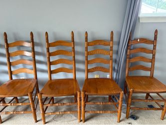 Vintage French provincial style, solid oak ladder back chairs