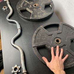 Curl Bar And 50lbs Workout Weights