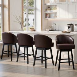 30.3" Solid Wood Swivel Counter Height Bar Height Bar Stools Upholstered Barstools - Set of 4 - Coffee