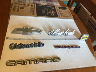 Car emblems from early 1970s. This is a group of 5 from my collection.   Selling as a lot, Plainfield, Illinois