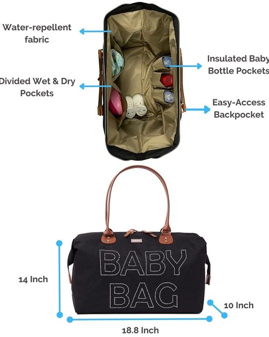  Baby Bag With Rhinestone Embellishment, Hospital Bag For Labor And Delivery, Mommy Bag Diaper Tote – Gift For Baby Shower, Gender Reveal Party

