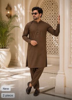 Men's Brown Shalwar Kameez 2-Piece Set