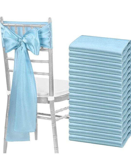 fani 120PCS Baby Blue Satin Chair Sashes Bows Universal Ch