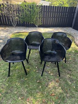 Set of 4 Modern Matte Black Outdoor Resin Armchairs