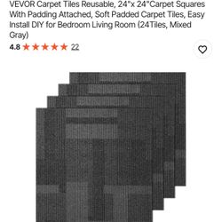 VEVOR Carpet Tiles Reusable, 24"x 24"Carpet Squares With Padding Attached