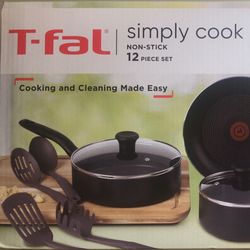 (NEW) (1 AVAILABLE) T-FAL BLACK 12PC NONSTICK ALUMINUM COOKWARE SET (DAMAGED BOX, ONLY) 