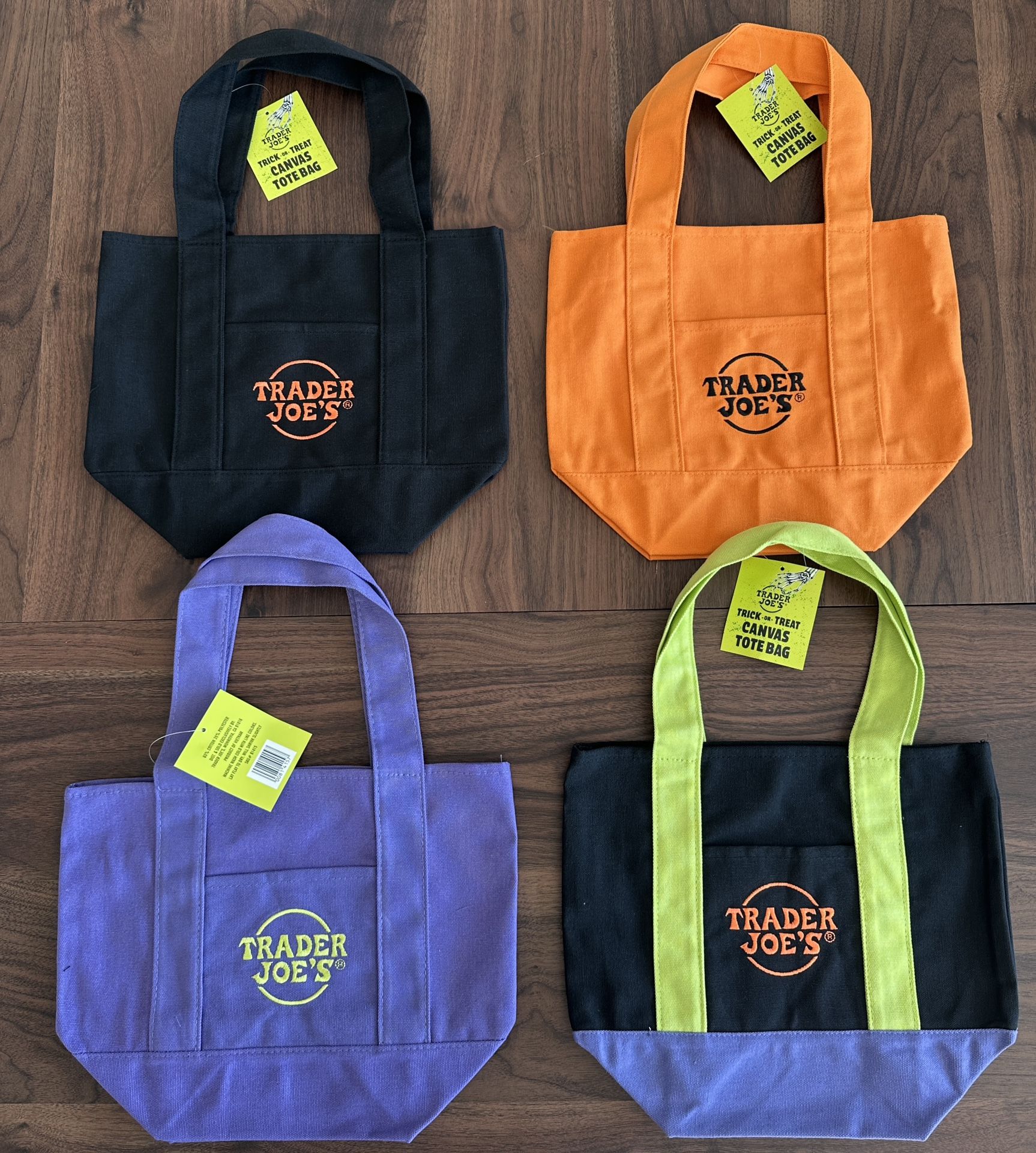 Trader Joe's Halloween Mini Tote Bags Set 4 - All Colors- 2025 Limited Edition
