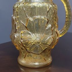 Vintage Amber Crinkle Glass Pitcher 