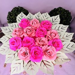 Forever Paper Pink Roses Bouquet With Compartment For Gift: Tall 