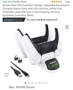 NexiGo Dobe PS5 Controller Charger, Upgraded Playstation 5 Charging Station Dock with LED Indicator, Safety Chip Protection, Dual USB Type C Fast Char