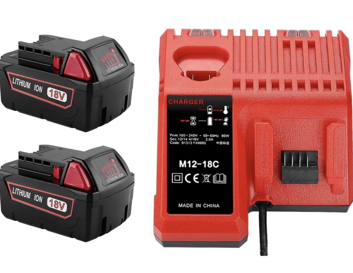 2 Pack 18V 6.5Ah Battery and 18V Battery Charger Compatible with Milwaukee Battery