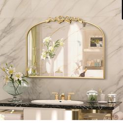 Gold Arched Wall Mirror 32x24 Baroque Vanity Bathroom Fireplace Accent Decor