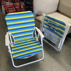 2 Pack, Caribbean Joe Folding Beach Chair - Blue Yellow Stripes