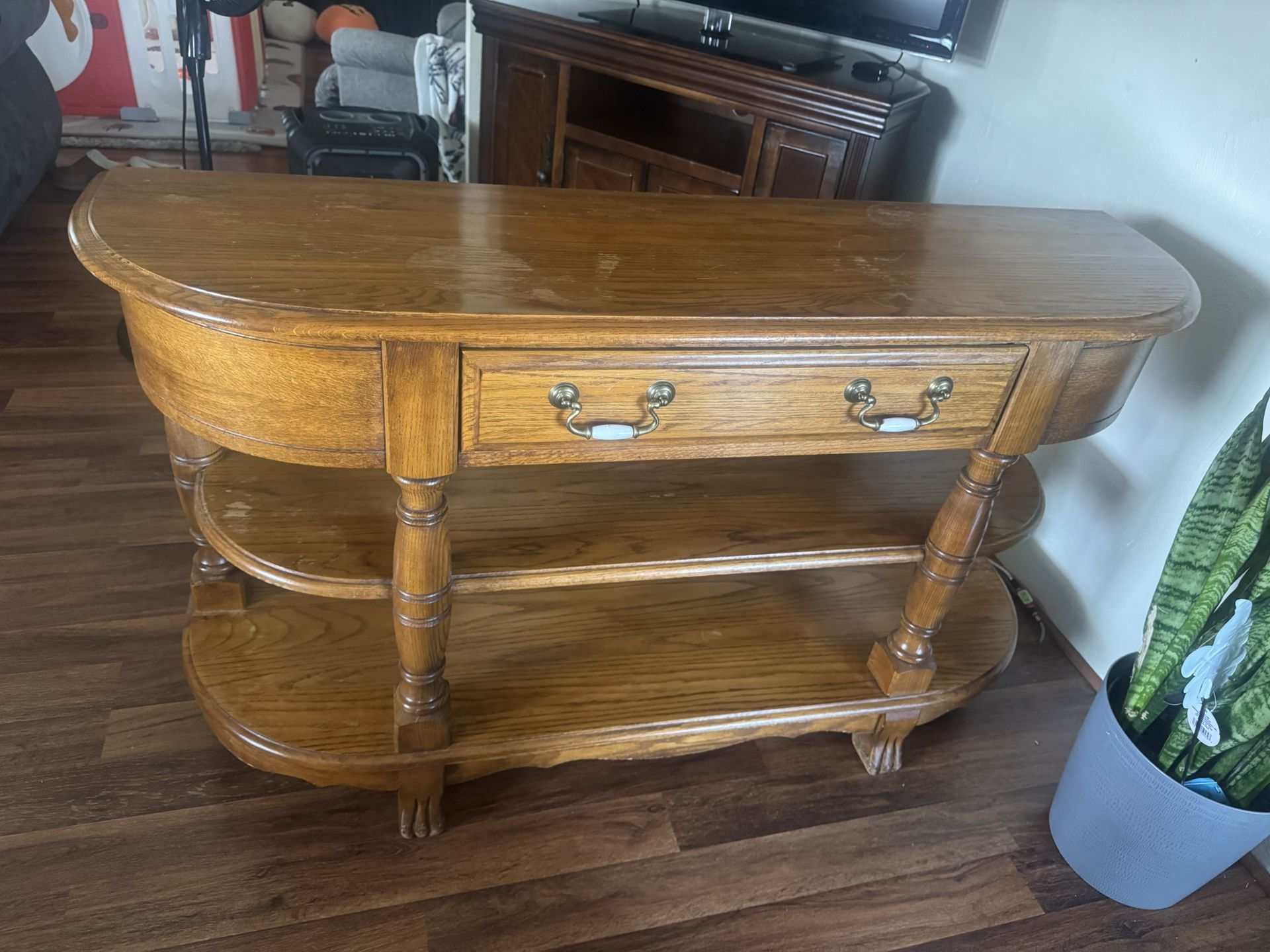 Light Oak Half-Moon Wood Console Table