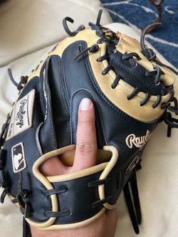 Used Rawlings Heart of the Hide 34" Catcher's Mitt Black Beige Leather Baseball