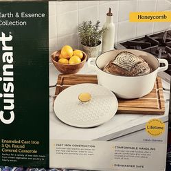 Cuisinart Earth & Essence Collection 5 Qt. Enameled Cast Iron Round Covered Casserole in Honeycomb. 
