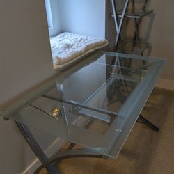 Glass Desk And Bookshelf 